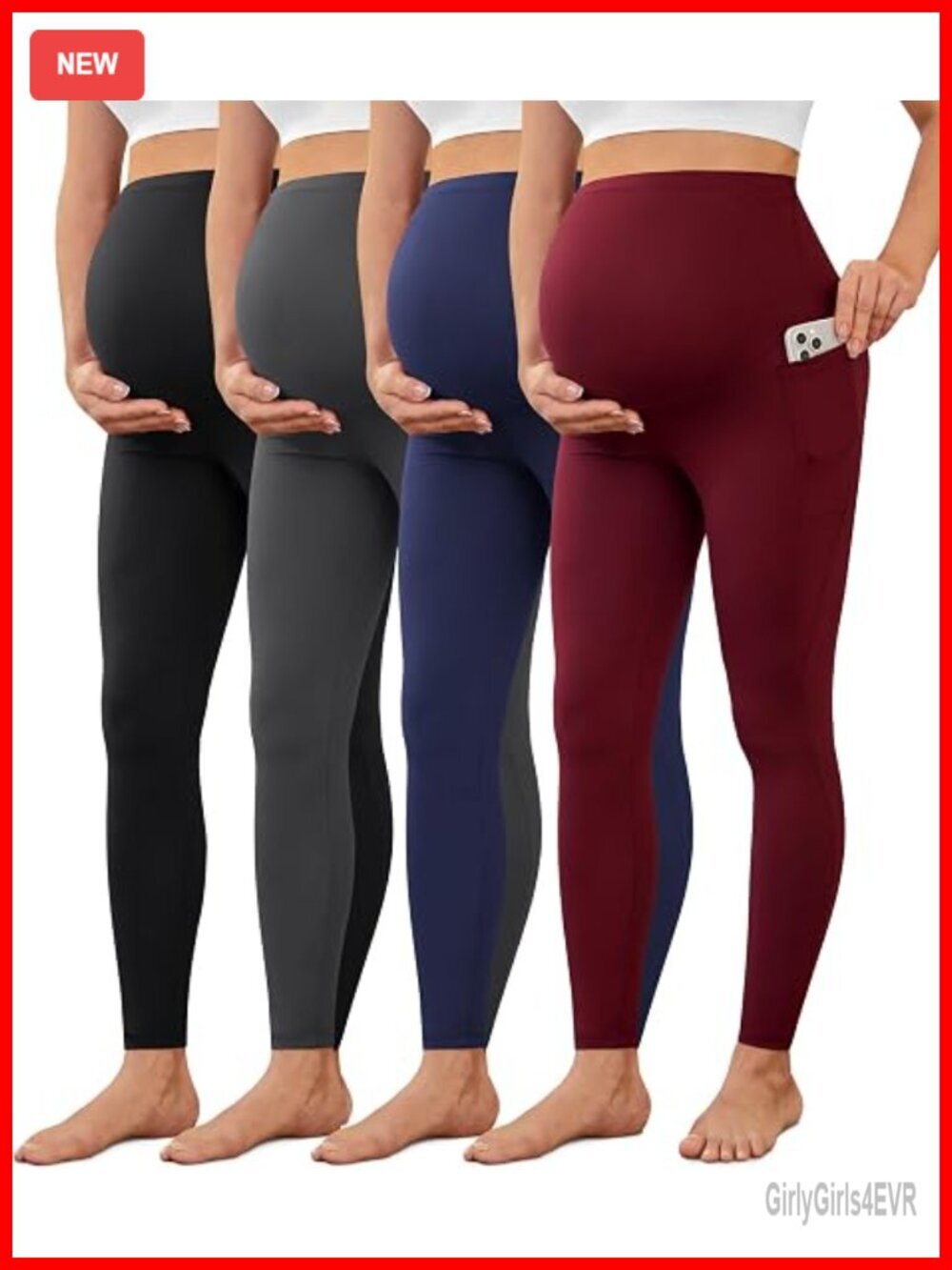 Buttery Soft Maternity Leggings with Pockets, Over Belly Yoga Pants 4 Pack